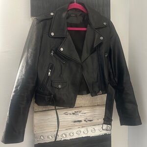 AQUA Black Leather Biker Jacket